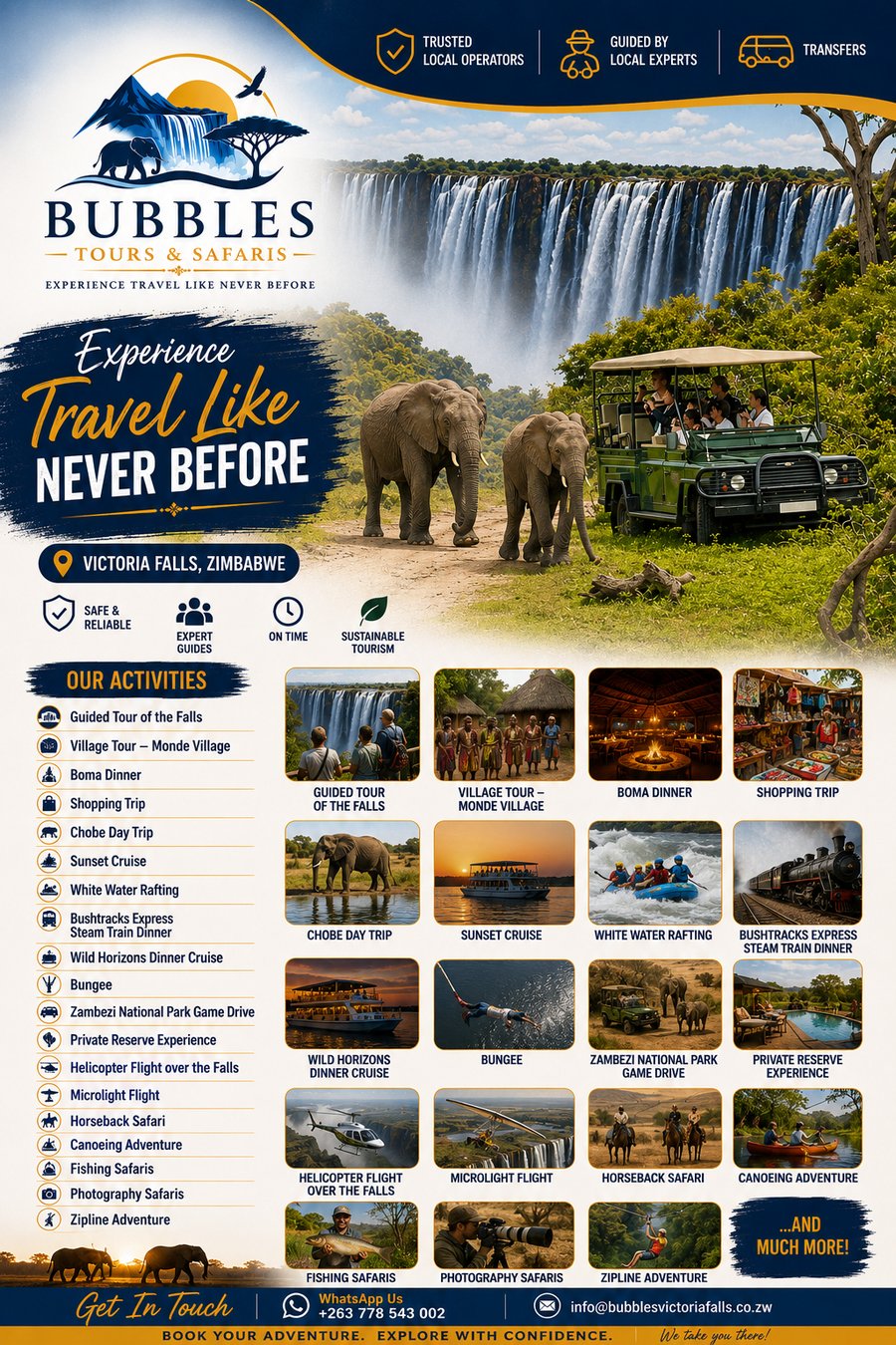 Bubbles Tours and Safaris — full list of activities in Victoria Falls