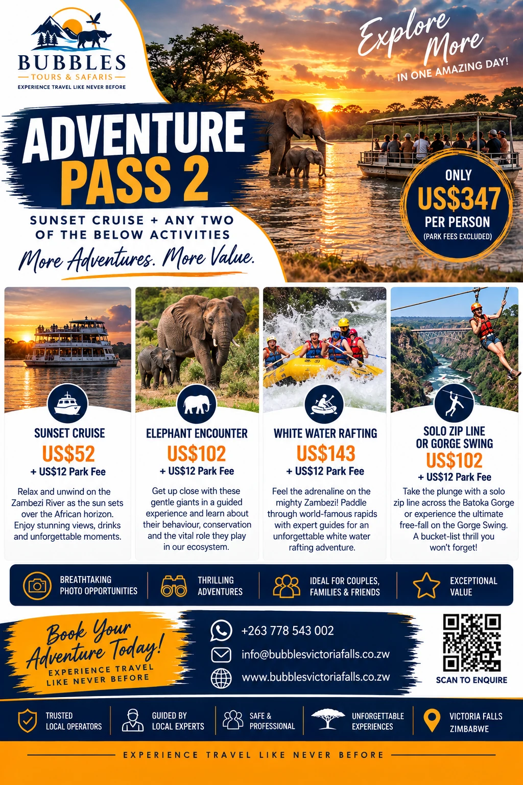 Adventure Pass 2 — US$347 per person excluding park fees